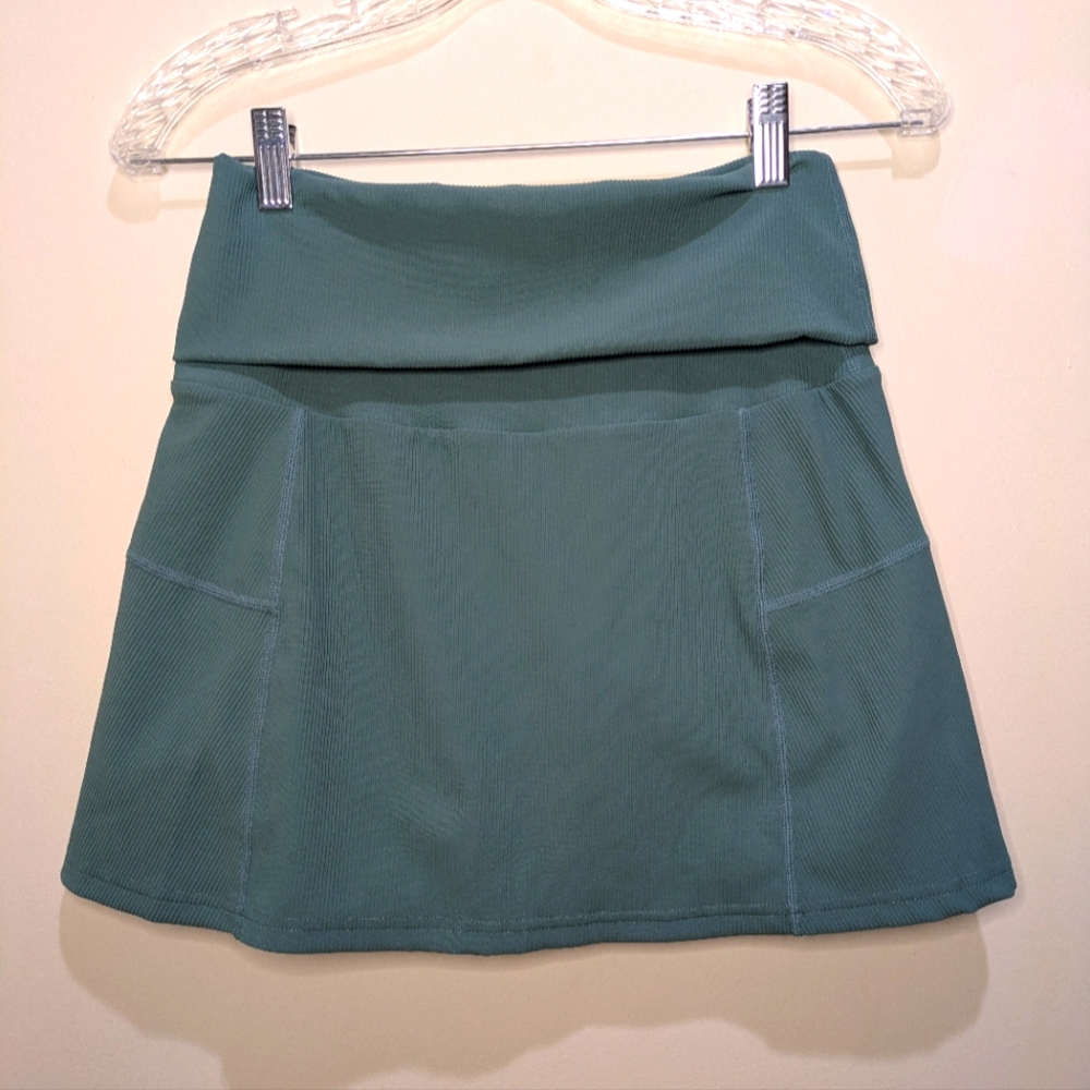 Active By Teal Fold Over Ribbed Tennis Skirt Skort Blue Pockets Size Medium